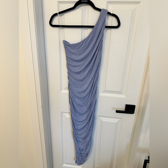 Pink blush one shoulder rushed midi dress - Picture 3 of 3